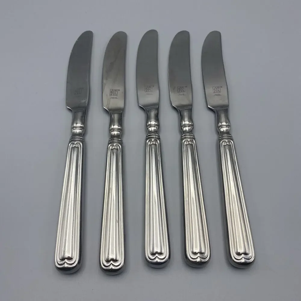 J A Henckels Vintage 1876 Dinner Knives 5pcs Stainless Flatware‎ Outline Tipped